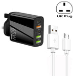 شاحن متعدد المنافذ 65 واط مزدوج PD Type-C + 3 منافذ USB مع كابل بيانات USB إلى Micro USB بقوة 3A، قابس بريطاني، قابس بريطاني + كابل USB إلى Micro USB