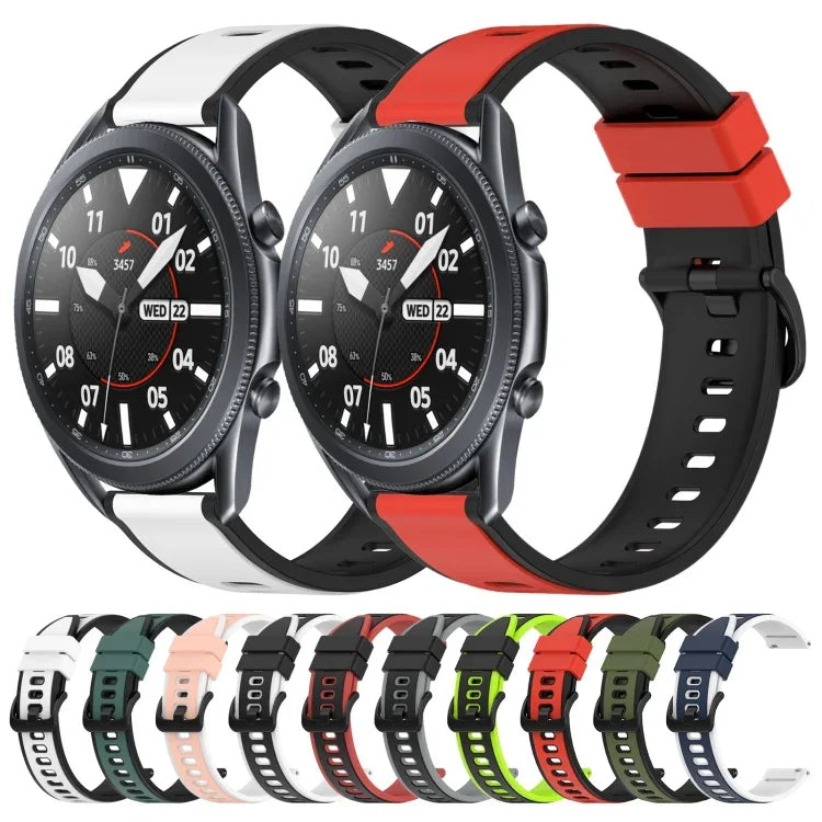 سوار ساعة سيليكون ثنائي اللون مقاس 22مم، لساعات Samsung Galaxy Watch3 مقاس 45مم، لساعات Samsung Galaxy Watch مقاس 46مم، لساعات Samsung Gear S3 Classic، لساعات Samsung Gear S3 Frontier