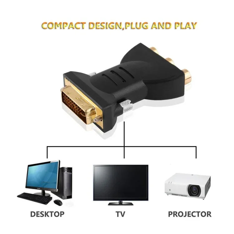 محول فيديو وصوت AV مكون من DVI-I 24+5 دبوس ذكر مطلي بالذهب إلى 3 RCA مطلية بالذهب