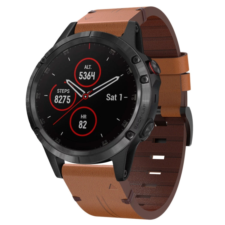 22mm Leather Steel Buckle Watch Band, For Garmin Fenix 5 Plus, For Garmin Instinct
