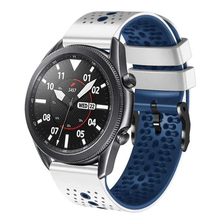 سوار ساعة سيليكون مثقوب بلونين بعرض 22مم، لساعات Samsung Galaxy Watch3 بمقاس 45مم، و Samsung Galaxy Watch بمقاس 46مم، و Samsung Gear S3 Classic، و Samsung Gear S3 Frontier