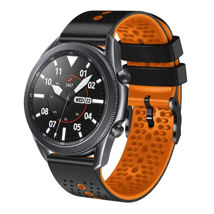 سوار ساعة سيليكون مثقوب بلونين بعرض 22مم، لساعات Samsung Galaxy Watch3 بمقاس 45مم، و Samsung Galaxy Watch بمقاس 46مم، و Samsung Gear S3 Classic، و Samsung Gear S3 Frontier