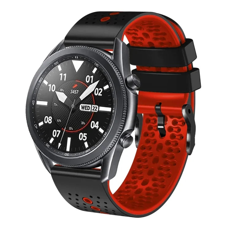 سوار ساعة سيليكون مثقوب بلونين بعرض 22مم، لساعات Samsung Galaxy Watch3 بمقاس 45مم، و Samsung Galaxy Watch بمقاس 46مم، و Samsung Gear S3 Classic، و Samsung Gear S3 Frontier