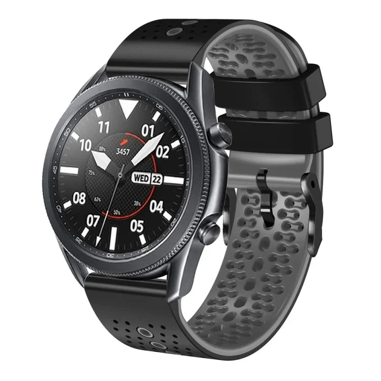 سوار ساعة سيليكون مثقوب بلونين بعرض 22مم، لساعات Samsung Galaxy Watch3 بمقاس 45مم، و Samsung Galaxy Watch بمقاس 46مم، و Samsung Gear S3 Classic، و Samsung Gear S3 Frontier