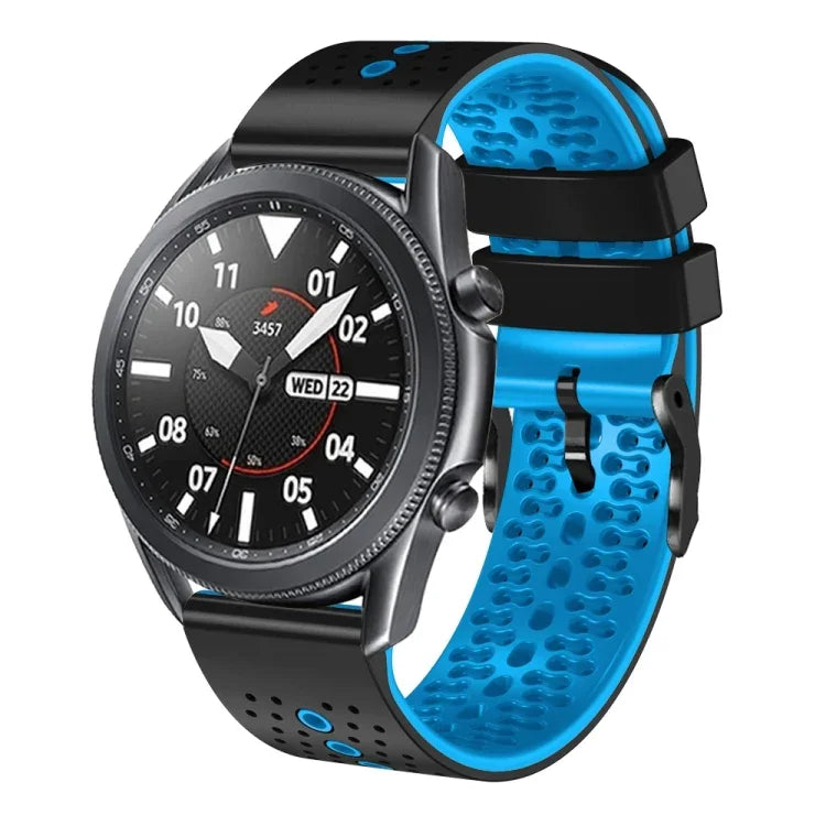 سوار ساعة سيليكون مثقوب بلونين بعرض 22مم، لساعات Samsung Galaxy Watch3 بمقاس 45مم، و Samsung Galaxy Watch بمقاس 46مم، و Samsung Gear S3 Classic، و Samsung Gear S3 Frontier