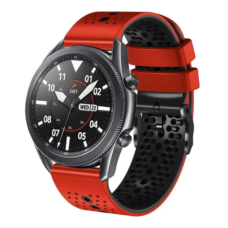 سوار ساعة سيليكون مثقوب بلونين بعرض 22مم، لساعات Samsung Galaxy Watch3 بمقاس 45مم، و Samsung Galaxy Watch بمقاس 46مم، و Samsung Gear S3 Classic، و Samsung Gear S3 Frontier