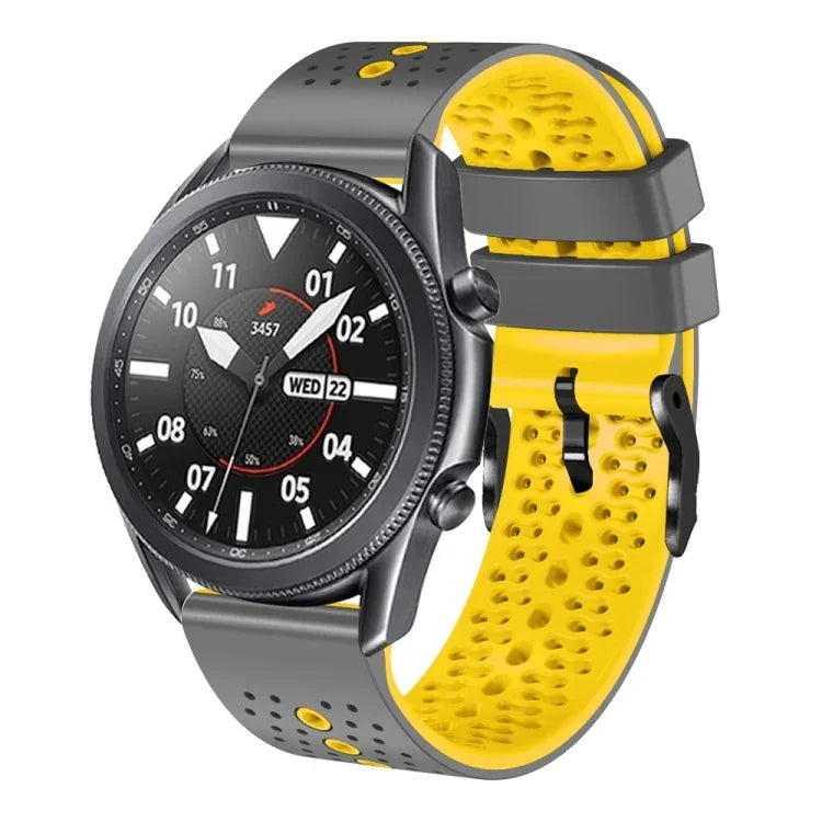 سوار ساعة سيليكون مثقوب بلونين بعرض 22مم، لساعات Samsung Galaxy Watch3 بمقاس 45مم، و Samsung Galaxy Watch بمقاس 46مم، و Samsung Gear S3 Classic، و Samsung Gear S3 Frontier