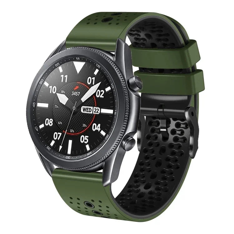 سوار ساعة سيليكون مثقوب بلونين بعرض 22مم، لساعات Samsung Galaxy Watch3 بمقاس 45مم، و Samsung Galaxy Watch بمقاس 46مم، و Samsung Gear S3 Classic، و Samsung Gear S3 Frontier