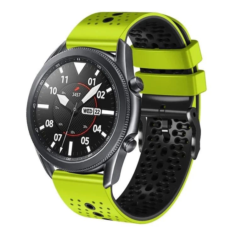 سوار ساعة سيليكون مثقوب بلونين بعرض 22مم، لساعات Samsung Galaxy Watch3 بمقاس 45مم، و Samsung Galaxy Watch بمقاس 46مم، و Samsung Gear S3 Classic، و Samsung Gear S3 Frontier