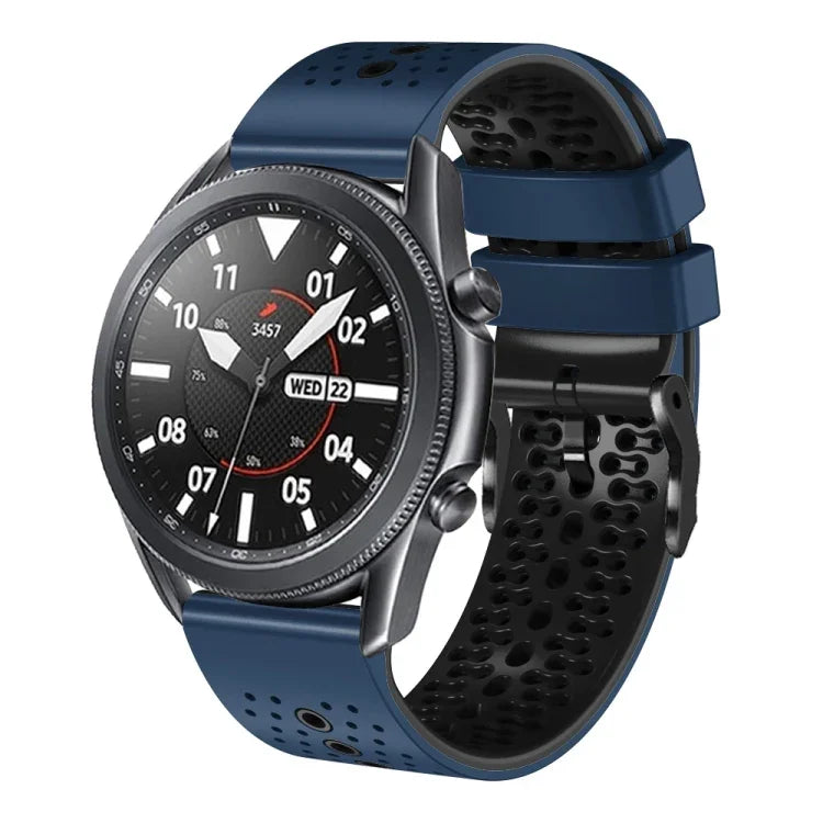 سوار ساعة سيليكون مثقوب بلونين بعرض 22مم، لساعات Samsung Galaxy Watch3 بمقاس 45مم، و Samsung Galaxy Watch بمقاس 46مم، و Samsung Gear S3 Classic، و Samsung Gear S3 Frontier