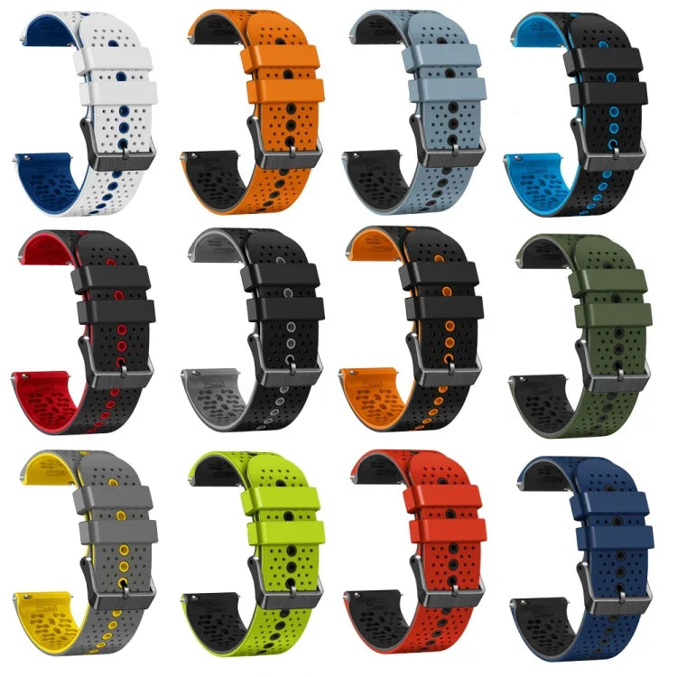 سوار ساعة سيليكون مثقوب بلونين بعرض 22مم، لساعات Samsung Galaxy Watch3 بمقاس 45مم، و Samsung Galaxy Watch بمقاس 46مم، و Samsung Gear S3 Classic، و Samsung Gear S3 Frontier