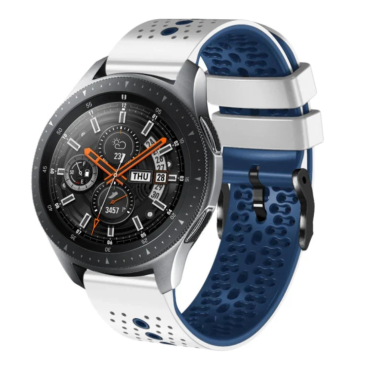 سوار ساعة سيليكون مثقوب بلونين بعرض 22مم، لساعات Samsung Galaxy Watch3 بمقاس 45مم، و Samsung Galaxy Watch بمقاس 46مم، و Samsung Gear S3 Classic، و Samsung Gear S3 Frontier