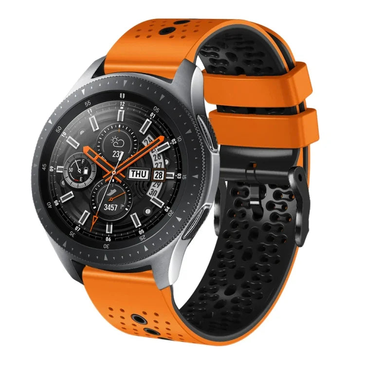 سوار ساعة سيليكون مثقوب بلونين بعرض 22مم، لساعات Samsung Galaxy Watch3 بمقاس 45مم، و Samsung Galaxy Watch بمقاس 46مم، و Samsung Gear S3 Classic، و Samsung Gear S3 Frontier