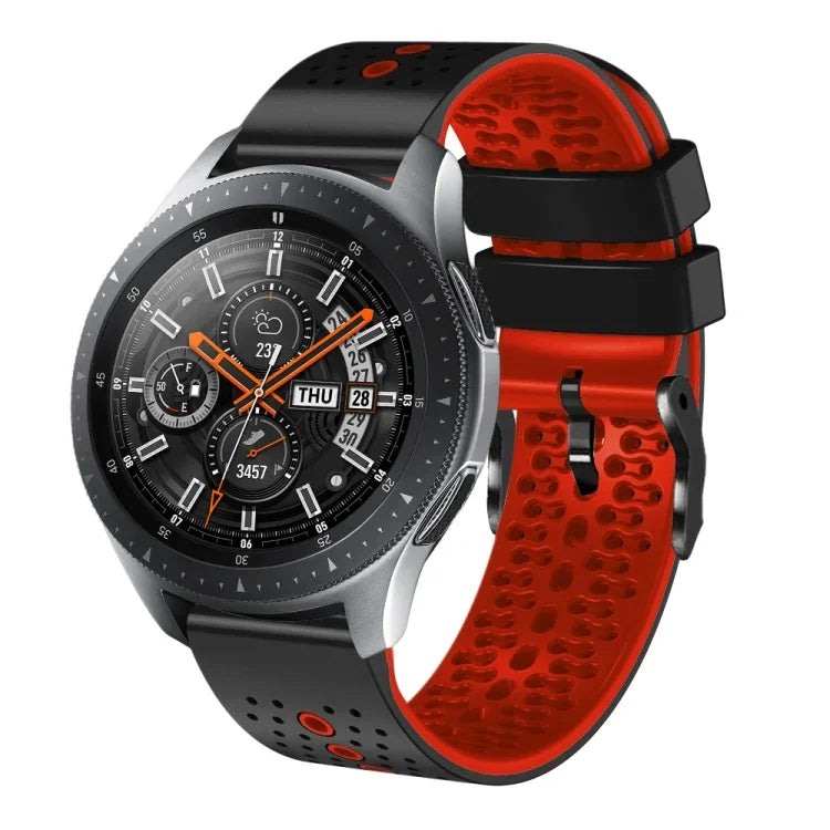 سوار ساعة سيليكون مثقوب بلونين بعرض 22مم، لساعات Samsung Galaxy Watch3 بمقاس 45مم، و Samsung Galaxy Watch بمقاس 46مم، و Samsung Gear S3 Classic، و Samsung Gear S3 Frontier