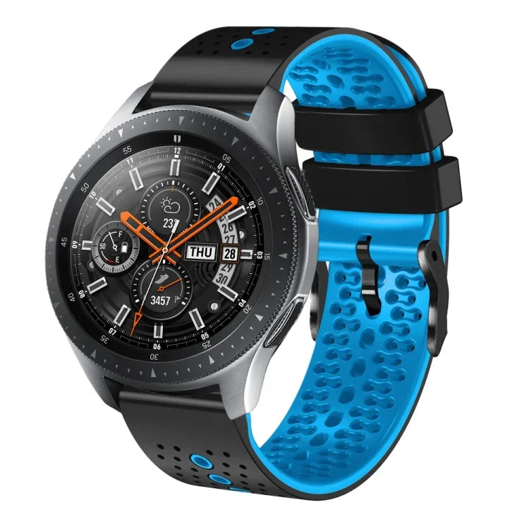 سوار ساعة سيليكون مثقوب بلونين بعرض 22مم، لساعات Samsung Galaxy Watch3 بمقاس 45مم، و Samsung Galaxy Watch بمقاس 46مم، و Samsung Gear S3 Classic، و Samsung Gear S3 Frontier