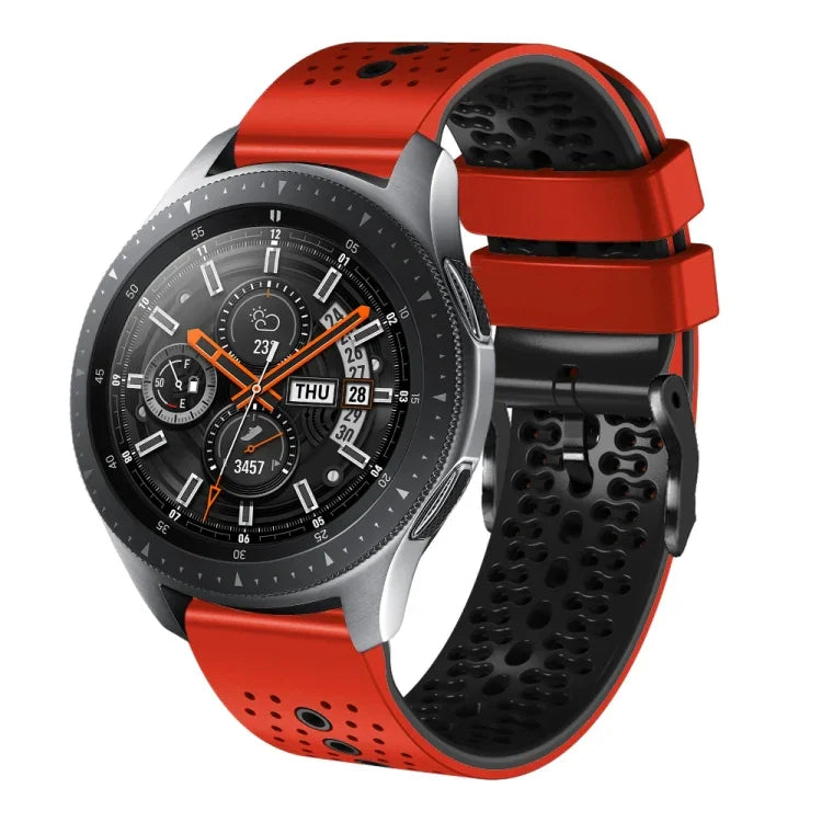 سوار ساعة سيليكون مثقوب بلونين بعرض 22مم، لساعات Samsung Galaxy Watch3 بمقاس 45مم، و Samsung Galaxy Watch بمقاس 46مم، و Samsung Gear S3 Classic، و Samsung Gear S3 Frontier