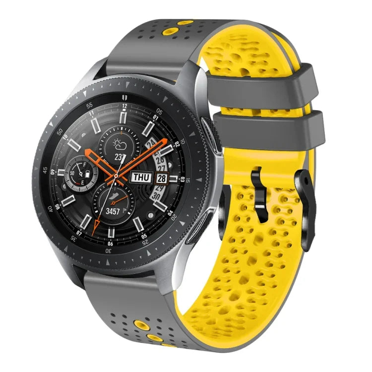سوار ساعة سيليكون مثقوب بلونين بعرض 22مم، لساعات Samsung Galaxy Watch3 بمقاس 45مم، و Samsung Galaxy Watch بمقاس 46مم، و Samsung Gear S3 Classic، و Samsung Gear S3 Frontier