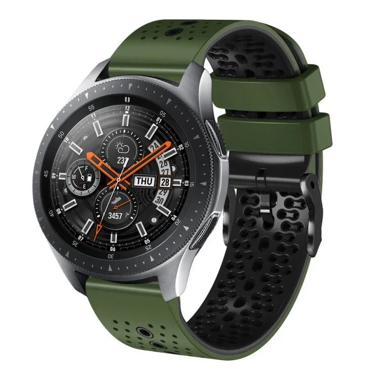 سوار ساعة سيليكون مثقوب بلونين بعرض 22مم، لساعات Samsung Galaxy Watch3 بمقاس 45مم، و Samsung Galaxy Watch بمقاس 46مم، و Samsung Gear S3 Classic، و Samsung Gear S3 Frontier