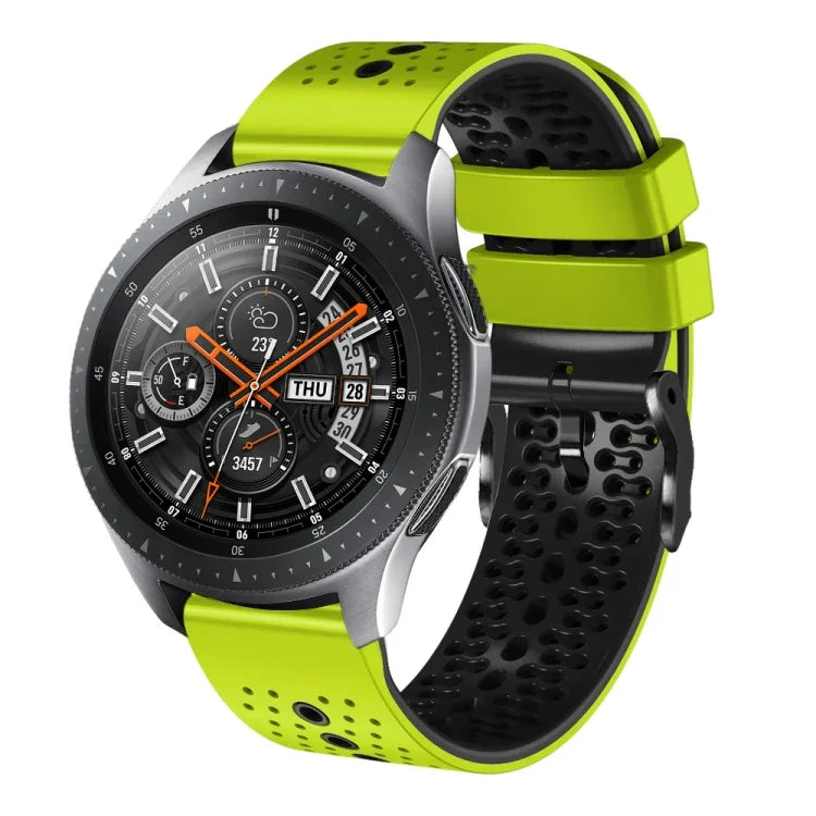 سوار ساعة سيليكون مثقوب بلونين بعرض 22مم، لساعات Samsung Galaxy Watch3 بمقاس 45مم، و Samsung Galaxy Watch بمقاس 46مم، و Samsung Gear S3 Classic، و Samsung Gear S3 Frontier