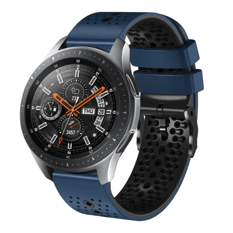 سوار ساعة سيليكون مثقوب بلونين بعرض 22مم، لساعات Samsung Galaxy Watch3 بمقاس 45مم، و Samsung Galaxy Watch بمقاس 46مم، و Samsung Gear S3 Classic، و Samsung Gear S3 Frontier