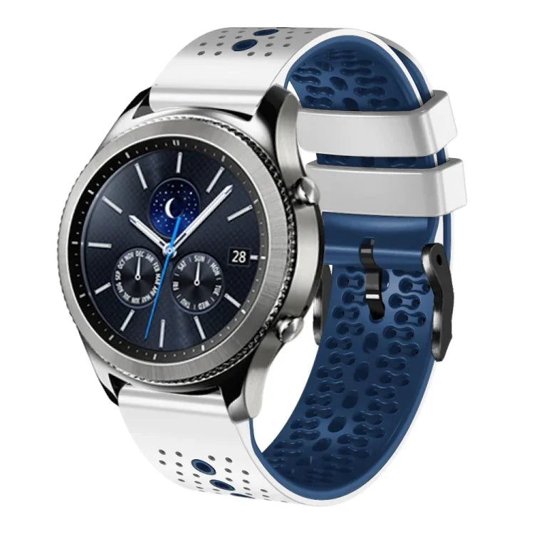 سوار ساعة سيليكون مثقوب بلونين بعرض 22مم، لساعات Samsung Galaxy Watch3 بمقاس 45مم، و Samsung Galaxy Watch بمقاس 46مم، و Samsung Gear S3 Classic، و Samsung Gear S3 Frontier