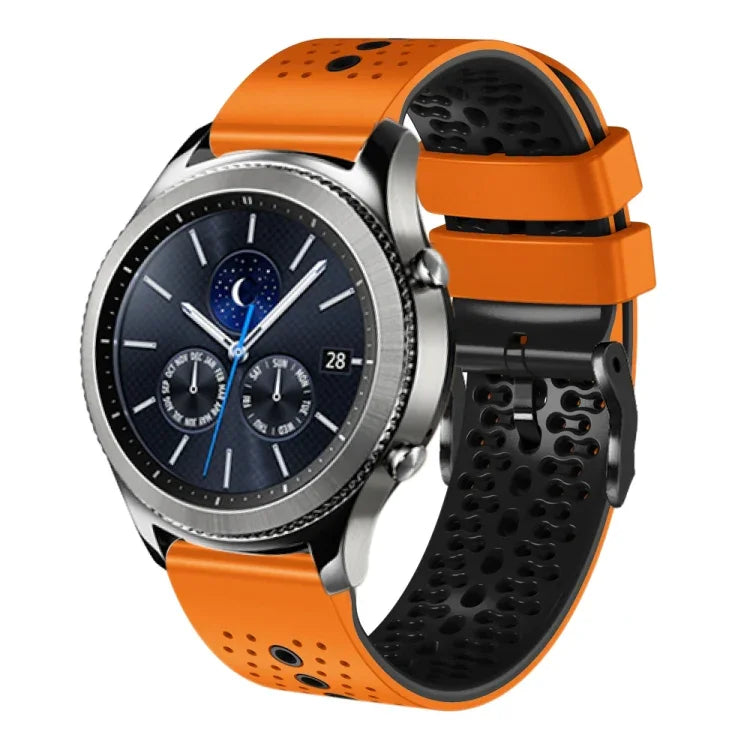 سوار ساعة سيليكون مثقوب بلونين بعرض 22مم، لساعات Samsung Galaxy Watch3 بمقاس 45مم، و Samsung Galaxy Watch بمقاس 46مم، و Samsung Gear S3 Classic، و Samsung Gear S3 Frontier