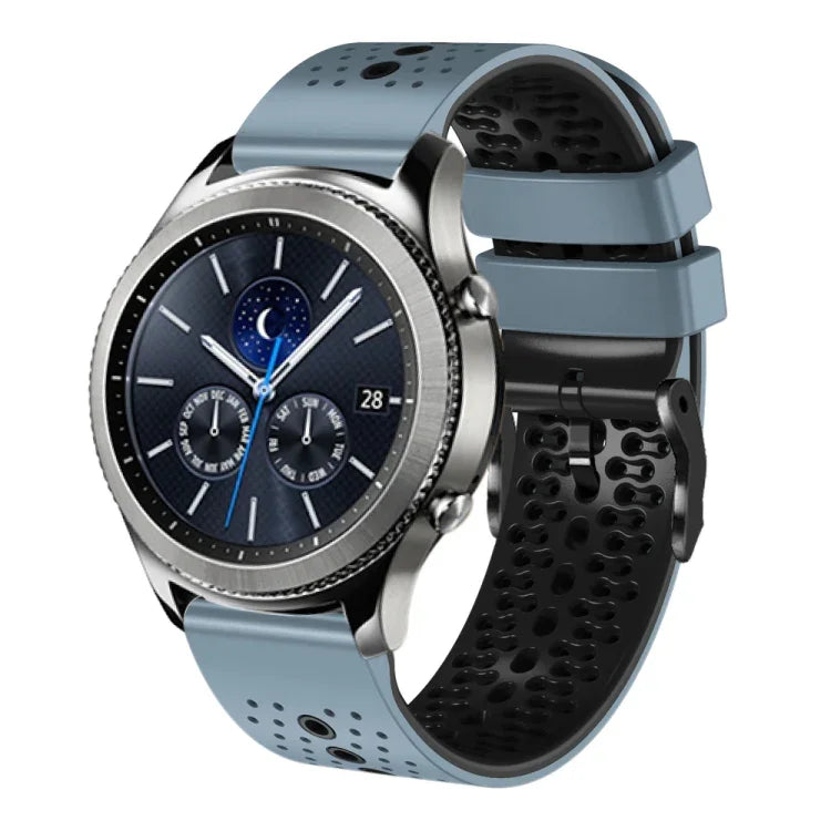 سوار ساعة سيليكون مثقوب بلونين بعرض 22مم، لساعات Samsung Galaxy Watch3 بمقاس 45مم، و Samsung Galaxy Watch بمقاس 46مم، و Samsung Gear S3 Classic، و Samsung Gear S3 Frontier