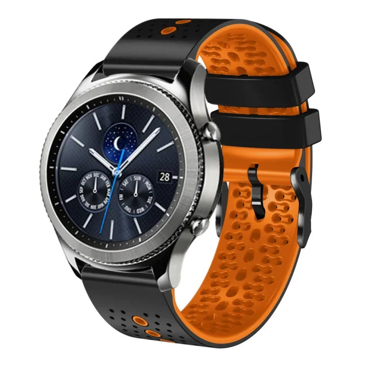 سوار ساعة سيليكون مثقوب بلونين بعرض 22مم، لساعات Samsung Galaxy Watch3 بمقاس 45مم، و Samsung Galaxy Watch بمقاس 46مم، و Samsung Gear S3 Classic، و Samsung Gear S3 Frontier