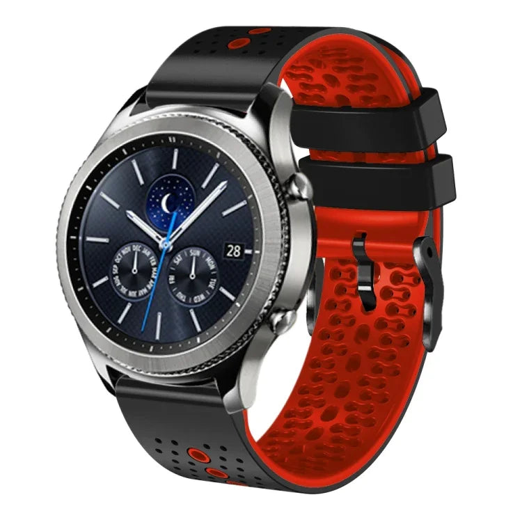سوار ساعة سيليكون مثقوب بلونين بعرض 22مم، لساعات Samsung Galaxy Watch3 بمقاس 45مم، و Samsung Galaxy Watch بمقاس 46مم، و Samsung Gear S3 Classic، و Samsung Gear S3 Frontier