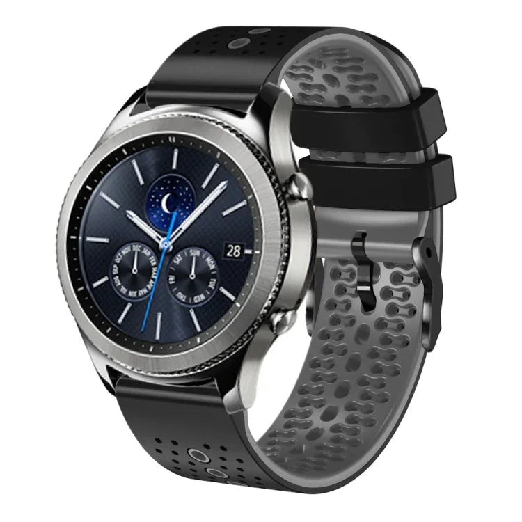 سوار ساعة سيليكون مثقوب بلونين بعرض 22مم، لساعات Samsung Galaxy Watch3 بمقاس 45مم، و Samsung Galaxy Watch بمقاس 46مم، و Samsung Gear S3 Classic، و Samsung Gear S3 Frontier