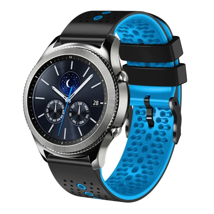 سوار ساعة سيليكون مثقوب بلونين بعرض 22مم، لساعات Samsung Galaxy Watch3 بمقاس 45مم، و Samsung Galaxy Watch بمقاس 46مم، و Samsung Gear S3 Classic، و Samsung Gear S3 Frontier