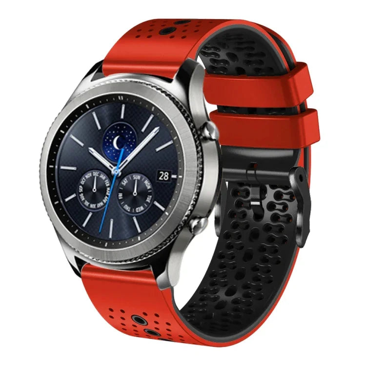 سوار ساعة سيليكون مثقوب بلونين بعرض 22مم، لساعات Samsung Galaxy Watch3 بمقاس 45مم، و Samsung Galaxy Watch بمقاس 46مم، و Samsung Gear S3 Classic، و Samsung Gear S3 Frontier