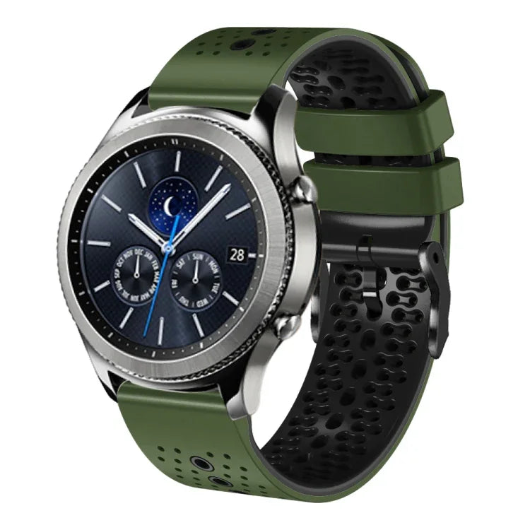 سوار ساعة سيليكون مثقوب بلونين بعرض 22مم، لساعات Samsung Galaxy Watch3 بمقاس 45مم، و Samsung Galaxy Watch بمقاس 46مم، و Samsung Gear S3 Classic، و Samsung Gear S3 Frontier
