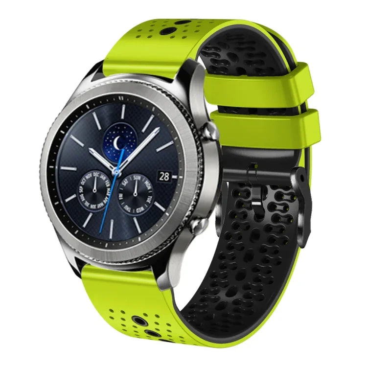 سوار ساعة سيليكون مثقوب بلونين بعرض 22مم، لساعات Samsung Galaxy Watch3 بمقاس 45مم، و Samsung Galaxy Watch بمقاس 46مم، و Samsung Gear S3 Classic، و Samsung Gear S3 Frontier