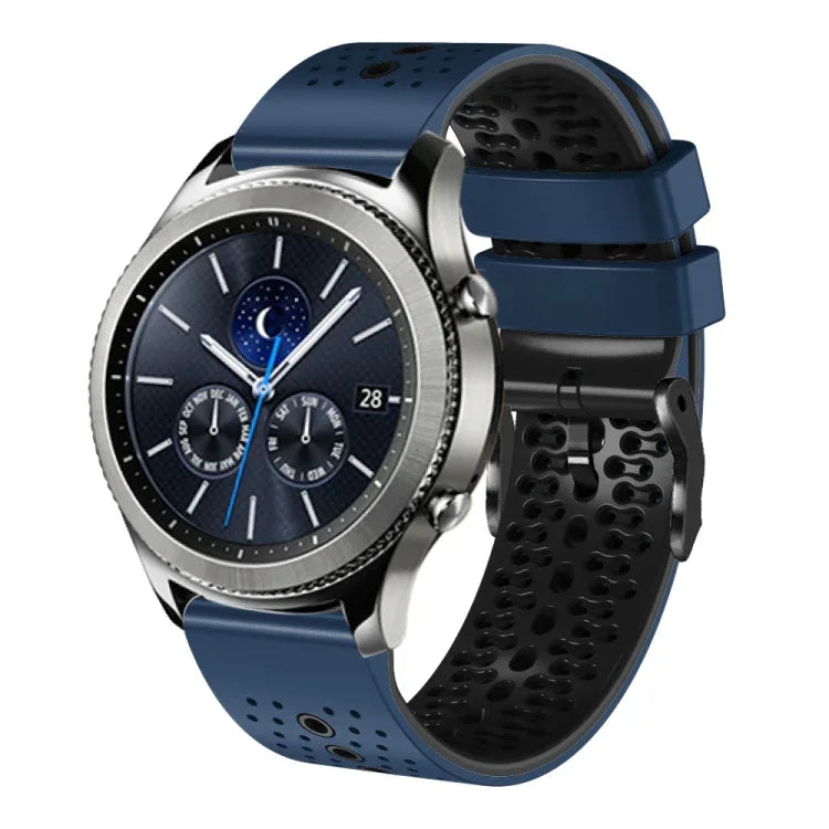 سوار ساعة سيليكون مثقوب بلونين بعرض 22مم، لساعات Samsung Galaxy Watch3 بمقاس 45مم، و Samsung Galaxy Watch بمقاس 46مم، و Samsung Gear S3 Classic، و Samsung Gear S3 Frontier