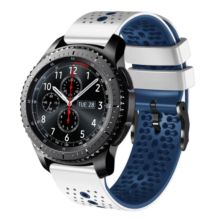 سوار ساعة سيليكون مثقوب بلونين بعرض 22مم، لساعات Samsung Galaxy Watch3 بمقاس 45مم، و Samsung Galaxy Watch بمقاس 46مم، و Samsung Gear S3 Classic، و Samsung Gear S3 Frontier