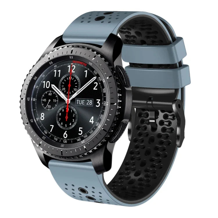 سوار ساعة سيليكون مثقوب بلونين بعرض 22مم، لساعات Samsung Galaxy Watch3 بمقاس 45مم، و Samsung Galaxy Watch بمقاس 46مم، و Samsung Gear S3 Classic، و Samsung Gear S3 Frontier