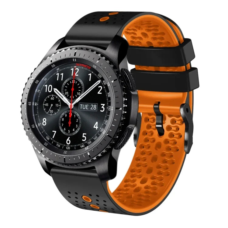 سوار ساعة سيليكون مثقوب بلونين بعرض 22مم، لساعات Samsung Galaxy Watch3 بمقاس 45مم، و Samsung Galaxy Watch بمقاس 46مم، و Samsung Gear S3 Classic، و Samsung Gear S3 Frontier