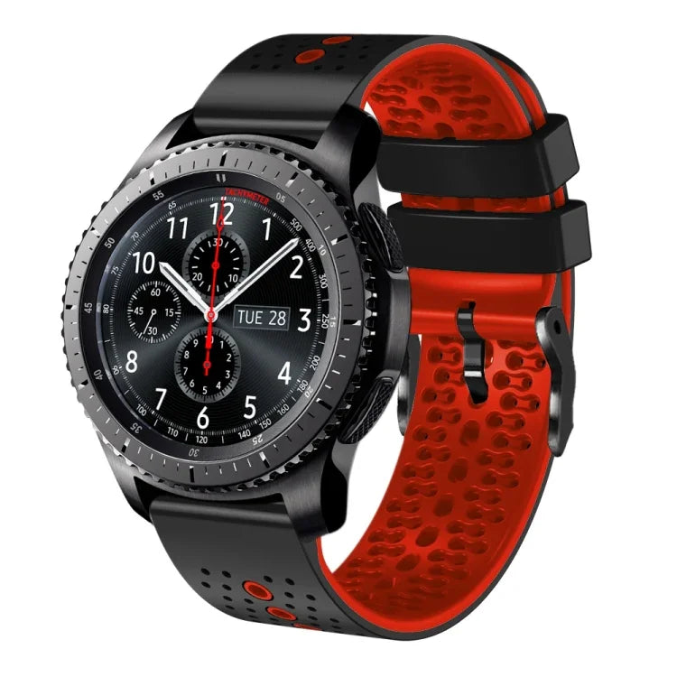 سوار ساعة سيليكون مثقوب بلونين بعرض 22مم، لساعات Samsung Galaxy Watch3 بمقاس 45مم، و Samsung Galaxy Watch بمقاس 46مم، و Samsung Gear S3 Classic، و Samsung Gear S3 Frontier