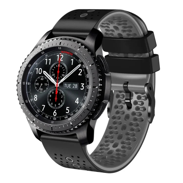 سوار ساعة سيليكون مثقوب بلونين بعرض 22مم، لساعات Samsung Galaxy Watch3 بمقاس 45مم، و Samsung Galaxy Watch بمقاس 46مم، و Samsung Gear S3 Classic، و Samsung Gear S3 Frontier