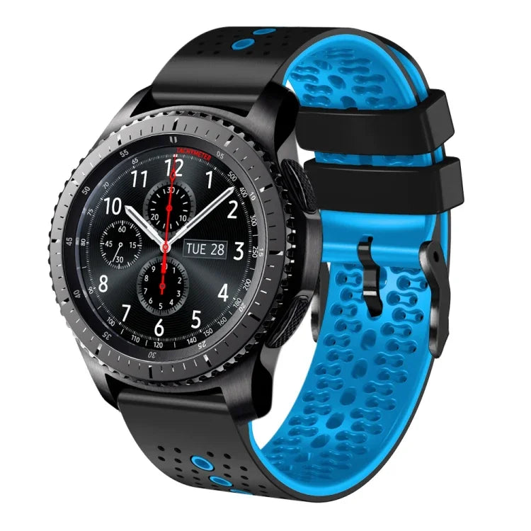 سوار ساعة سيليكون مثقوب بلونين بعرض 22مم، لساعات Samsung Galaxy Watch3 بمقاس 45مم، و Samsung Galaxy Watch بمقاس 46مم، و Samsung Gear S3 Classic، و Samsung Gear S3 Frontier