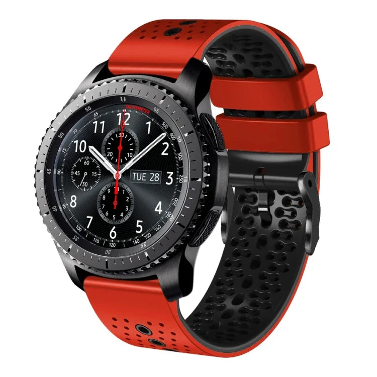 سوار ساعة سيليكون مثقوب بلونين بعرض 22مم، لساعات Samsung Galaxy Watch3 بمقاس 45مم، و Samsung Galaxy Watch بمقاس 46مم، و Samsung Gear S3 Classic، و Samsung Gear S3 Frontier