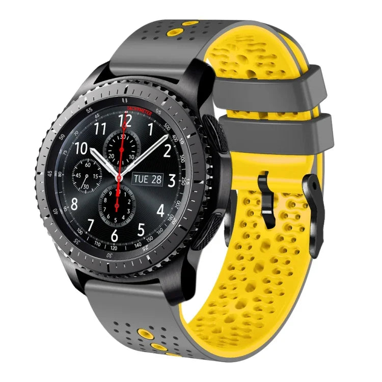 سوار ساعة سيليكون مثقوب بلونين بعرض 22مم، لساعات Samsung Galaxy Watch3 بمقاس 45مم، و Samsung Galaxy Watch بمقاس 46مم، و Samsung Gear S3 Classic، و Samsung Gear S3 Frontier