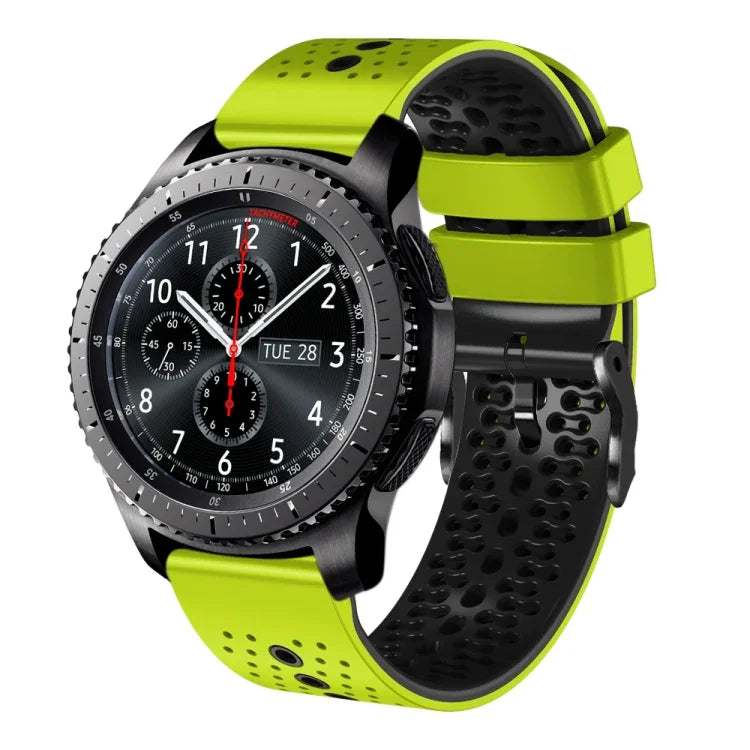 سوار ساعة سيليكون مثقوب بلونين بعرض 22مم، لساعات Samsung Galaxy Watch3 بمقاس 45مم، و Samsung Galaxy Watch بمقاس 46مم، و Samsung Gear S3 Classic، و Samsung Gear S3 Frontier