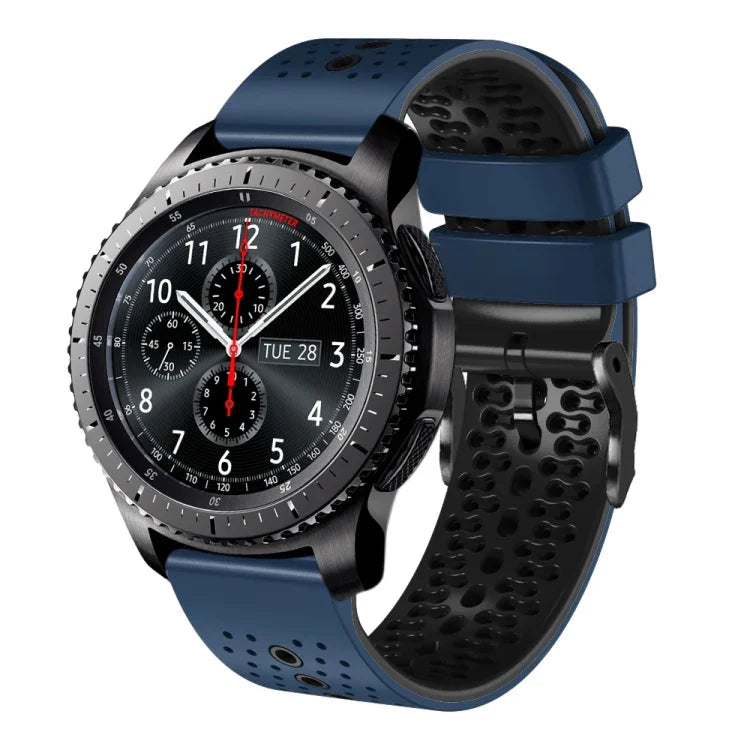 سوار ساعة سيليكون مثقوب بلونين بعرض 22مم، لساعات Samsung Galaxy Watch3 بمقاس 45مم، و Samsung Galaxy Watch بمقاس 46مم، و Samsung Gear S3 Classic، و Samsung Gear S3 Frontier