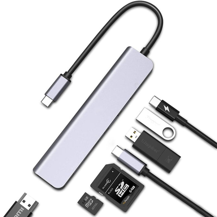 محول USB C متعدد المنافذ 7 في 1 مع HDMI، شحن PD بقوة 100 واط، وقارئ بطاقات SD/TF