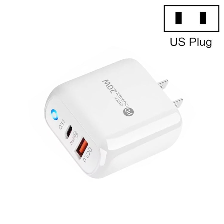 شاحن هاتف محمول PD04 بقوة PD20W + QC18W مع مؤشر LED، قابس الولايات المتحدة، قابس الولايات المتحدة