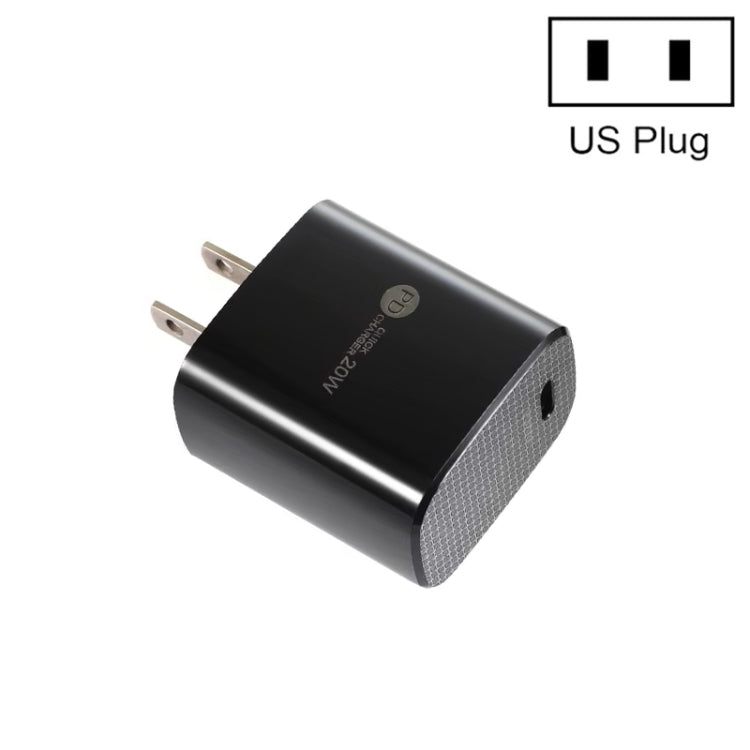 شاحن سريع صغير PD11 بمنفذ واحد PD3.0 USB-C / Type-C بقوة 20 واط لسلسلة iPhone / iPad، قابس الولايات المتحدة، قابس الولايات المتحدة