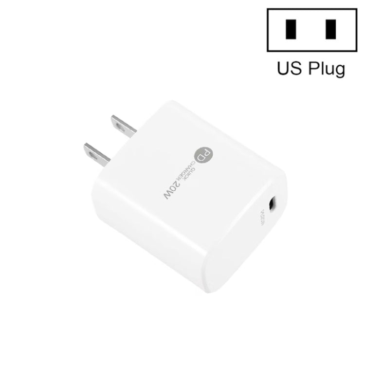 شاحن سريع صغير PD11 بمنفذ واحد PD3.0 USB-C / Type-C بقوة 20 واط لسلسلة iPhone / iPad، قابس الولايات المتحدة، قابس الولايات المتحدة