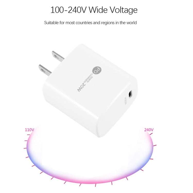 شاحن سريع صغير PD11 بمنفذ واحد PD3.0 USB-C / Type-C بقوة 20 واط لسلسلة iPhone / iPad، قابس الولايات المتحدة، قابس الولايات المتحدة